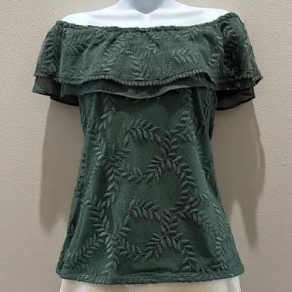 *SUMMER SALE* Amazing WHBM Green Lace Off The Shoulder Top - Picture 6 of 7